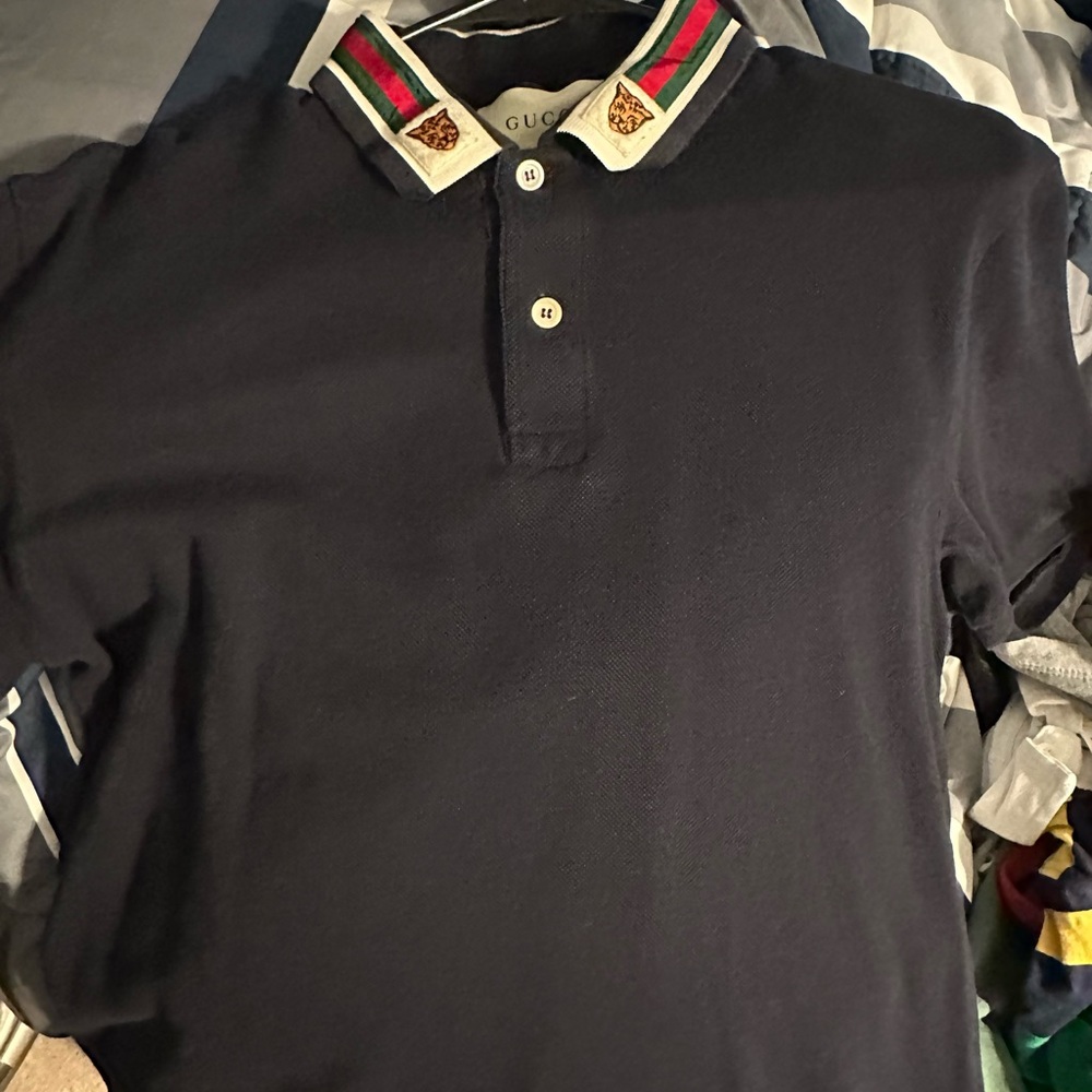 Gucci Dark Blue Polo with Signature Collar
